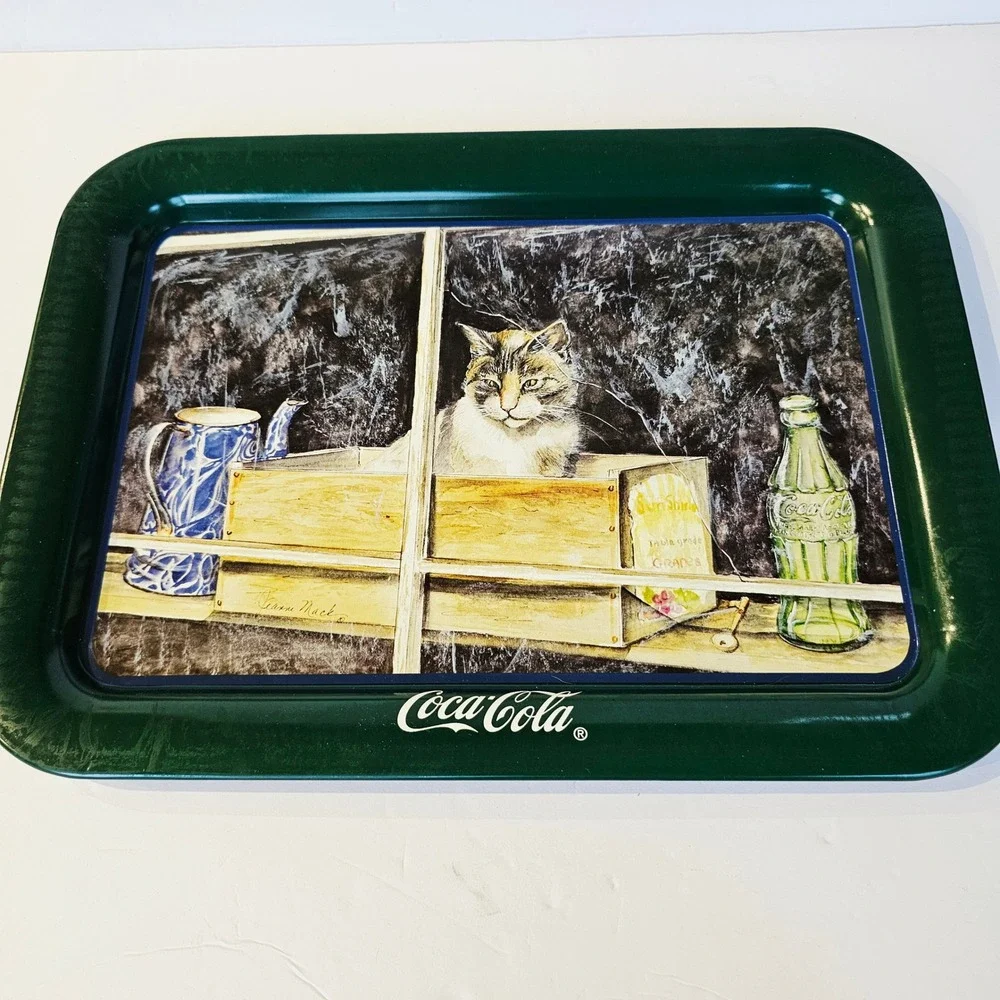 1994 Coca-Cola Metal Serving Tray Cat in Window Jeanne Mack Art Vintage Decor